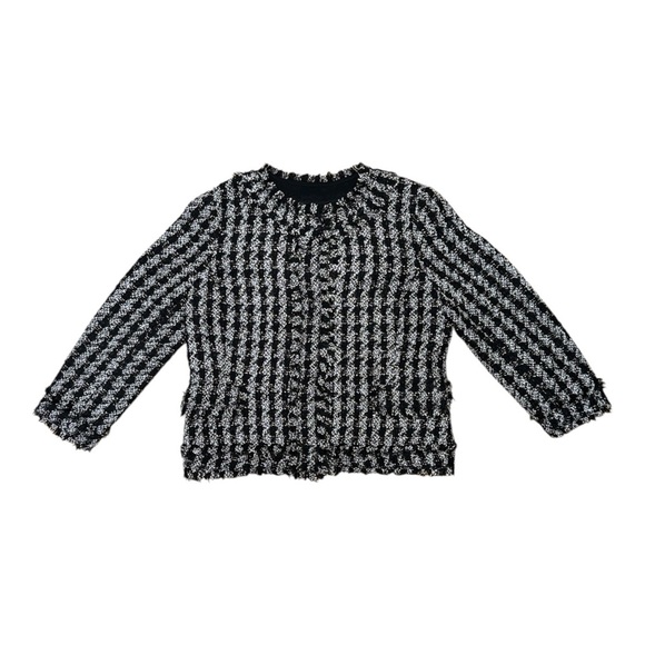 Ann Taylor Black and White Gingham Blazer with Ruffle Trim - Picture 1 of 7